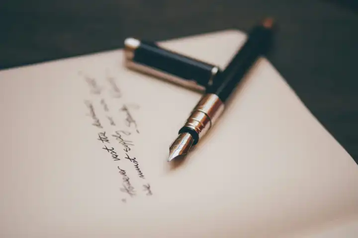 A fountain pen resting on a handwritten letter.